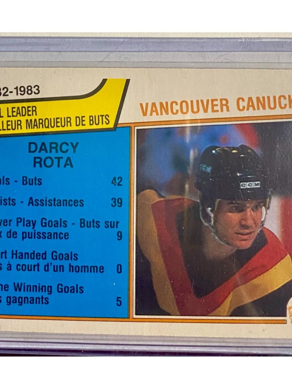 1982-1983 O-Pee-Chee Vancouver Canucks Darcy Rota Goal Leader Hockey Card #344